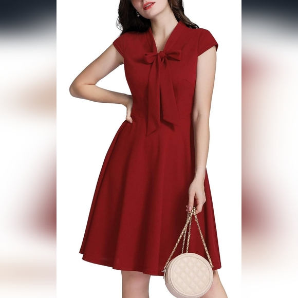 MUADRESS Tie Neck Elegant Red Sleeveless Dress - Picture 1 of 6
